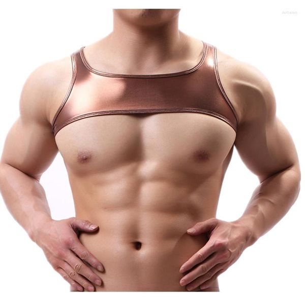 Maillots de corps pour hommes Body en cuir PU Bandoulière Crop Top Muscle fort Poitrine Harnais Stage Dance Clubwear Gay Exotic Men Tank Tops