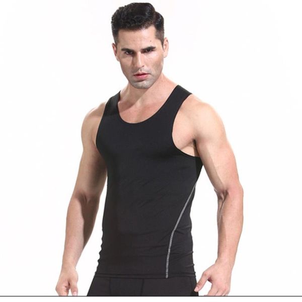 Camisetas interiores elásticas para hombre, ropa sin mangas, camisetas sin mangas con cuello redondo, chaleco ajustado, camisetas musculares de compresión de secado rápido