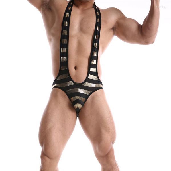 Sous-vêtements hommes sous-vêtement body ouvert BuUnderwear Sexy costume de lutte hommes une pièce combinaison jarretelle Teddies sous-vêtements