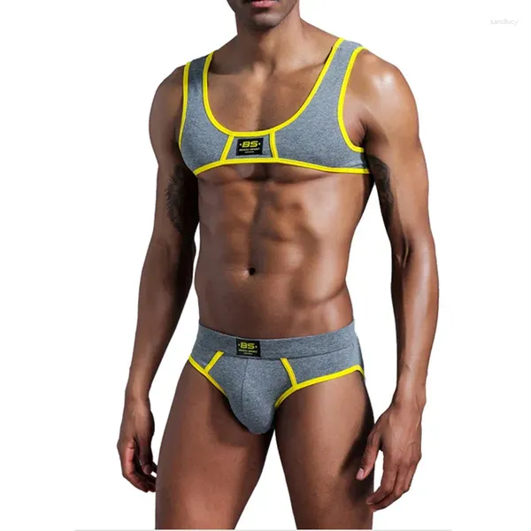 Sous-vêtements Sexy pour hommes, harnais musculaire de poitrine, hauts et slips, ensembles de soutien athlétique, combinaisons de gymnastique, vêtements de sport à séchage rapide, sous-vêtements, grande taille