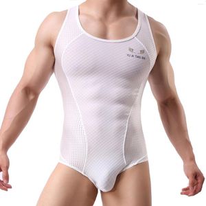 Onderhirts sexy heren turnpak uit één stuk jumpsuits ademende training body mesh tanktops ondergoed worstelen singlet bodysuits