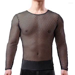 Camisetas interiores sexis para hombre, camiseta transparente de malla de manga larga, camiseta transpirable de red, ropa deportiva, Tops de Fitness, ropa interior transparente