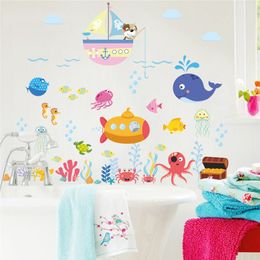 Poissons sous-marins bulle stickers muraux pour chambres d'enfants salle de bains chambre décor à la maison dessin animé animaux stickers muraux bricolage art mural