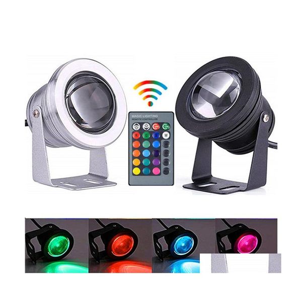 Lumières sous-marines Aluminium Réglable Rgb Led Lumière 10W 12V Aquarium Fontaine Piscine Ip68 Étanche Avec Télécommande Drop Deliv Dhnwt