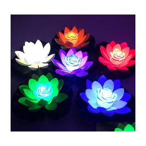 Lumières sous-marines LED souhaitant la lumière étanche 18 cm Lotus piscine flottante éclairage d'eau lampe de nuit décoration de fête de jardin Drop Deliv Dhjix