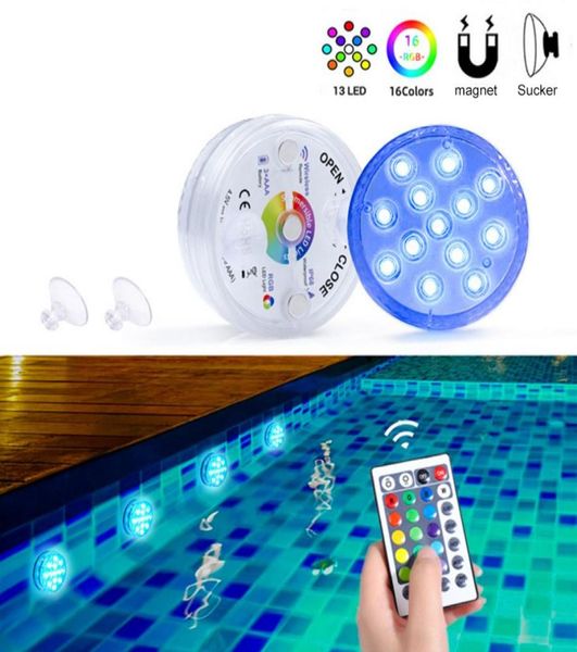 Luces subacuáticas Nueva luz LED sumergible de 16 colores con imán y ventosa Fuente de estanque Iluminación nocturna LED para nadar 2249083