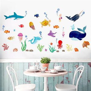 Adhesivo de decoración de pared de burbujas de pez estrella de mar bajo el agua para salas de estar, pegatinas de decoración del hogar para habitación de niños y baño de dibujos animados en 3D