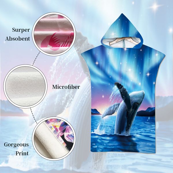 Sous-marin monde Dolphin Hippie Adult Beach Serviette de baleine Jalet Jump Hooded Bath Toule surf Poncho Changer la robe Paintes de peignoir