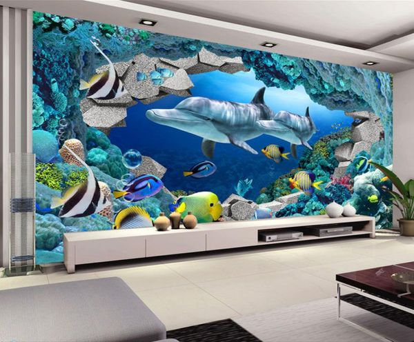 Sous-marin world po wallpaper wall wall mural personnalisé mural mignon dolphin wallpaper enfants039 room garçons chambre intérieur design ar9864621