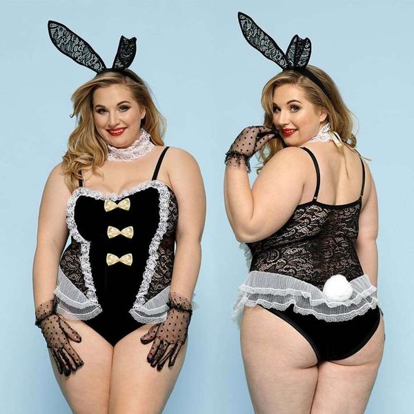 Ensemble de sous-vêtements Cosplay, grande taille, lapin fille, body en dentelle, combinaison érotique, Costumes de Lingerie, tenues de jeu de rôle Sexy