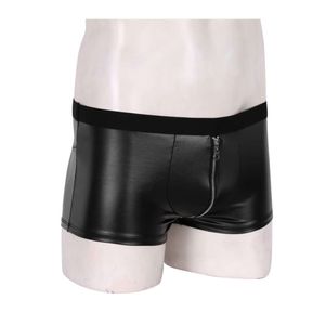 Sous-vêtements Luxury Mens Underpants lingerie cuir aspect humide look zipper gonflement pochette basse hauteur boxer shorts sexy tiroirs serrés kecks string lrws