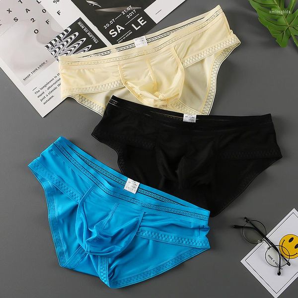 Sous-vêtements pour hommes sous-pants de luxe 3pc slips glacée de soie u pochette hommes sexy lingerie basse hauteur culteurs homme tiroirs en satin de mer kecks thong x85x