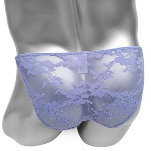 Sous-vêtements pour hommes sous-pants de luxe voir à travers des mémoires de dentelle florale lingerie sissy pénis gaine culotte de bikini basse hauteur à faible hauteur