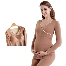 Ondergoedset met borstkussen Warme winterpyjama Dames zonder sporen Koorts Zwangere vrouwen Nachtkleding 240219