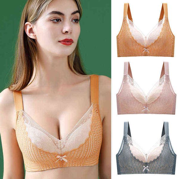 Ropa interior de mujer estilo delgado cofre grande muestra sujetador pequeño fruncido y cierre de seno ajustado sin sujetador de anillo de acero 34-46bcd L220726