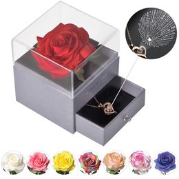 Ontwadigde bloem Eeuwige Rose Sieraden Doos met 100 talen I Love You Ketting Bruiloft Moederdag Geschenken voor Vriendin Dames 220311