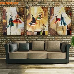 Sans cadre 3 panneau peint à la main danseur de ballet abstrait moderne mur art photo décor à la maison peinture à l'huile sur toile pour chambre Y200102