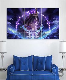 Sans cadre 5 pièces Raiden Shogun Kokomi Genshin Impact Video Paint pour décoration de chambre Canvas Art Wall Painting Gift Y09274101502