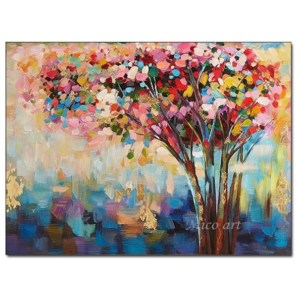 Cuadros de árbol con textura de hoja colorida abstracta sin marco 100% pintura al óleo pintada a mano lienzo arte de pared pinturas de decoración del hogar 210310