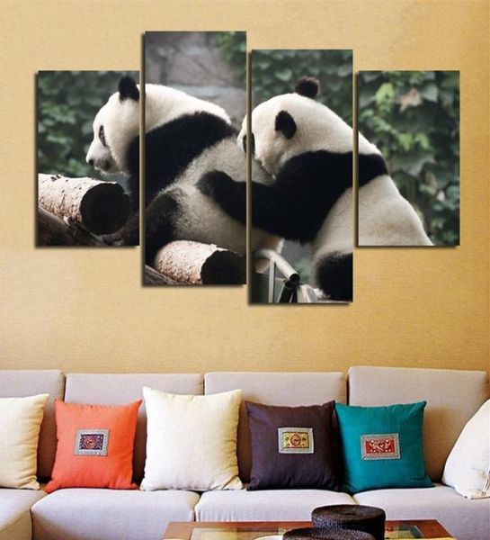 Lienzo sin marco, póster artístico impreso, cuadro de pintura para pared de salón, póster, 4 piezas, bonito Panda jugando, imagen Modular 8501328