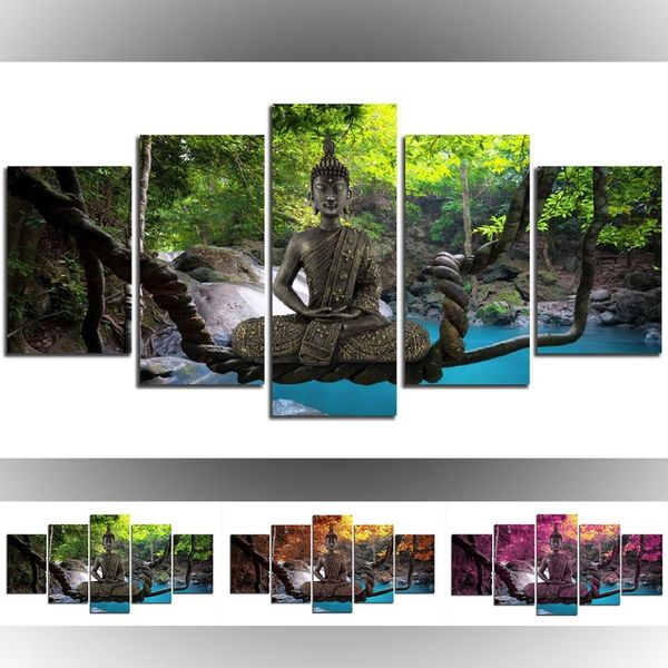 Asiento sin marco, lienzo de Buda, impresión artística de pared, pintura artística Zen abstracta moderna, decoración del hogar, color verde, naranja, morado, tamaño 4284C