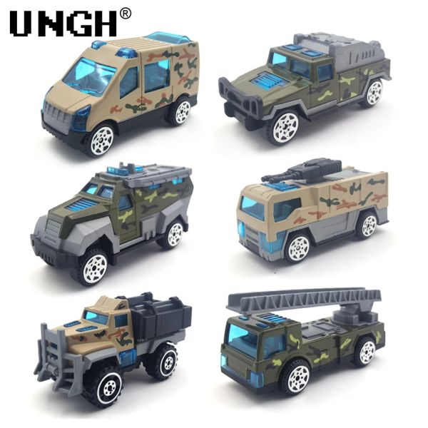 UNGH 6PCS 1/64 ALLIAG DICast Engineering Car Model Fire Truck Excavator Toys for Children Police Military Vehicle Toys