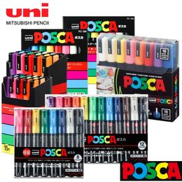 UNI POSCA Acrylique Paint MarkerPC-5M PC-3M PC-1M PC-17K PC-8K 7/8/12/15/24/29 PACK Set Rock Painting Marking Art Pens 240517