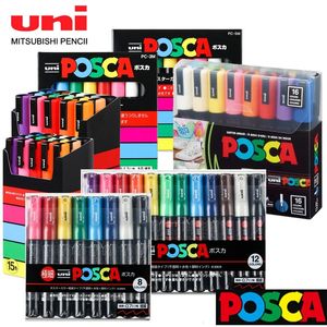 UNI POSCA Acrylique Paint Markerpc-5m PC-3M PC-1M PC-17K PC-8K 7/8/12/15/24/29 PACK Set Rock Painting Marking Art Pens 240506