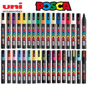 Uni posca volledige set acryl verf markers pennen PC-1M PC-3M PC-5M 7/8/11/15/209/29c voor rock-schilderfrabricglas/metalgraffiti 240506