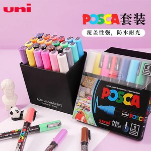 Uni Posca Marker Marker Pens Conjunto PC-1M PC-3M PC-5M PC-8K 15K Rotuladores de pigmento Graffiti Dibujo Pen para cerami de roca 240517