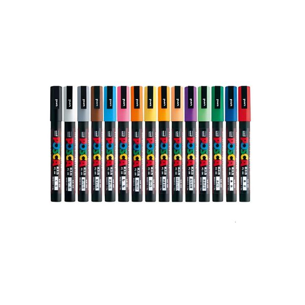 Uni Posca Marker Pens Juego PC-1M PC-3M PC-5M 7/8/15 Pop Poster Color Pigment Ink con caja de vinilo original 240328