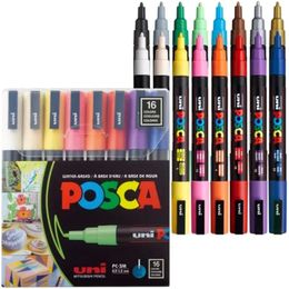 Uni Posca Set 7/16 colores bolígrafos de pintura acrílica PC1M PC3M PC5M puntas reversibles de punta fina para suministros de arte marcador de tela 231227