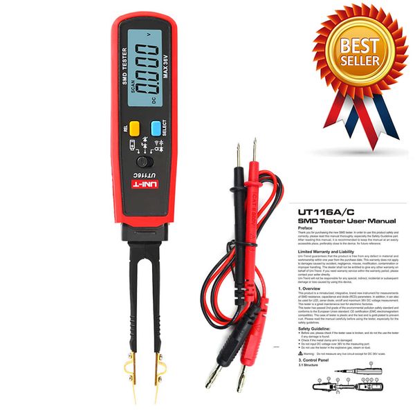 UNI-T UT116C SMD Tester 36V Voltaje Batería Medición Rotable Pinzas LED Diodo Multímetro Resistor Condensador