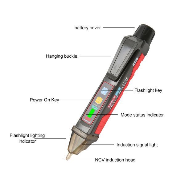 UNI-T UT12E UT12M Volt Pen AC Tension Détecteur non contact IP67 Testeur crayon 24V-1000V Capteur de lumière LED Portable