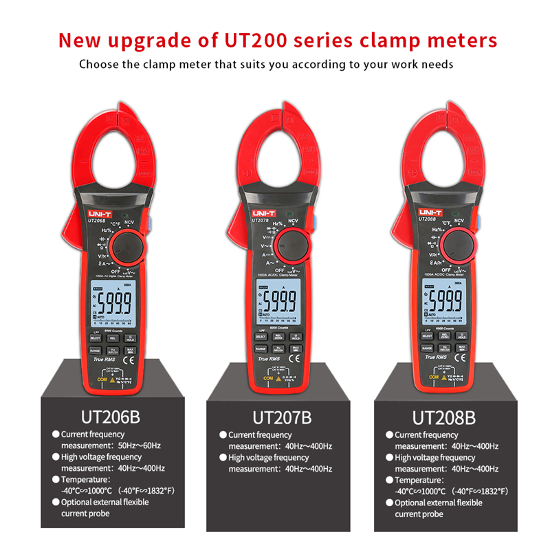 UNI-T UT206B UT207B UT208B Digital Clamp Meter DC/AC Current-SpoStage Tester Auto Scale Memory + NCV 6000 Counting/UT210E