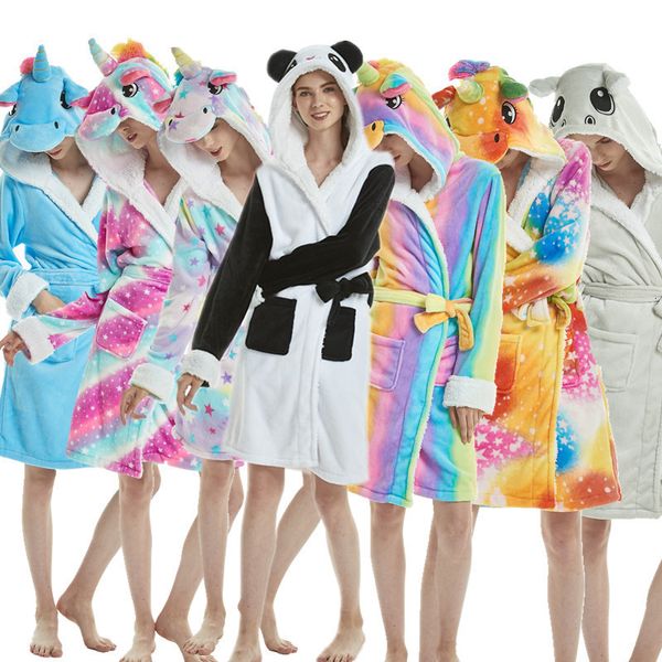 Licorne Animal Cartoon Peignoir Femmes Kigurumi Robes Pyjamas Hiver Flanelle Robe De Chambre Chemises De Nuit Filles Robe De Bain 201109