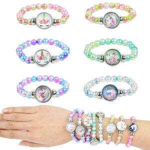 Eenhoorn kralen armbanden meisjes eenhoorn thema verjaardagsfeestje decor benodigdheden snaphouder knoppen koepel eenhoorn charmes armband geschenken