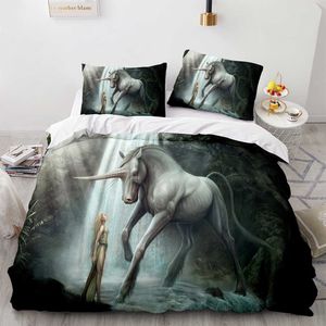 Unicorn Beddengoed Set Enkele Twin volledige Queen King Size One-Horned Horse Bed Aldult Kid Slaapkamer Dubetcover S 3D Print 032