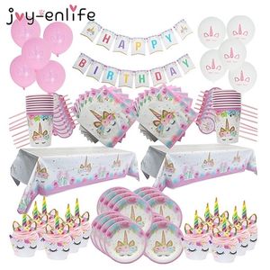 Unicorn Verjaardag Partij Decoratie Set Wegwerpplaten Tafelkleed Eerste Verjaardag Girl Party Baby Shower Unicornio Party Decor Y201006