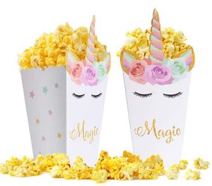 Unicorn Verjaardagsfeestje Levert Popcorn Box Mermaid Candy Cookie Container voor Baby Shower, Theme Partys Gunsten Decoratie