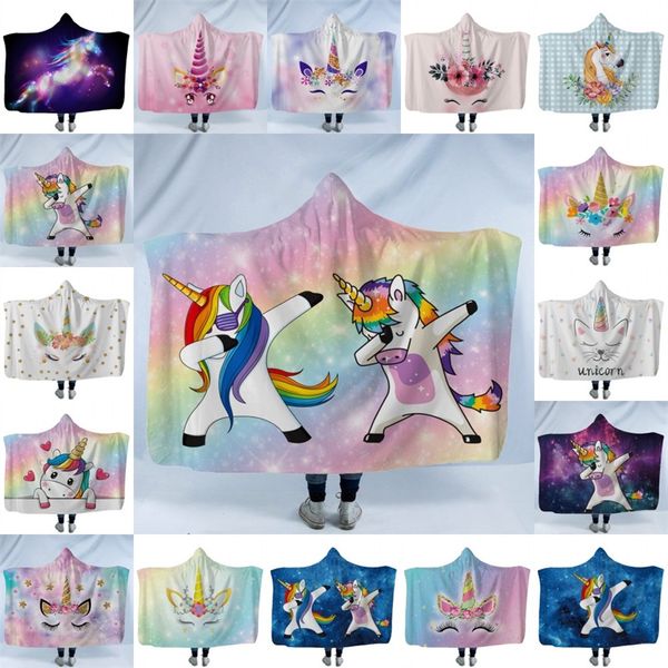 Licorne Couverture Enfants Adulte GGA2200 Chaud Sherpa À Capuche Wrap Hiver Bande Dessinée Couvertures Polaire Licornes Serviette En Plein Air Voyage Cape Ho Aggs 731 R2