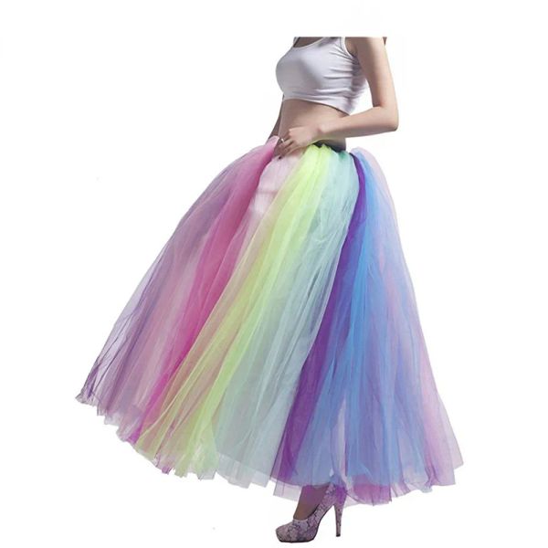 Licorne Couleur Puffy Femmes Crinoline Tutu Jupes Longues Arc-En-Jupons De Mariée Cosplay Jupon Rockabilly Tutu Jupes De Fête CPA833