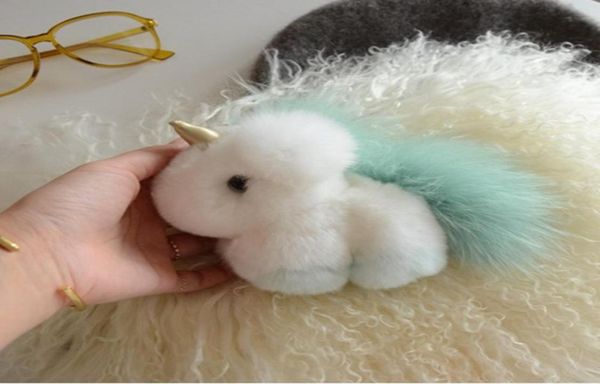 Unicorn Design Real REX Rabbit Fur Keychain Fashion Rose Blue Sac Y Joue clés de sac à dos sac à dos clés de sac à main 5027784