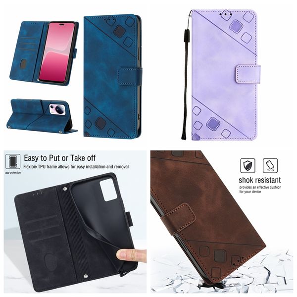 Fundas tipo billetera de cuero con sensación de piel para Sony Xperia 1 5 10 IV ACE3 ACE 3 Xiaomi 13 Lite 5G POCO X5 5G Pro Impresión Sensación de la mano Soporte para tarjeta de identificación de crédito Funda con tapa Correa