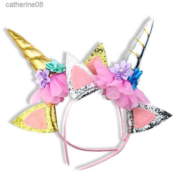 Tocado de unicornio, diadema de tela para niña europea y americana, diadema de Pony protagonista hecha a mano, decoración de fiesta de cumpleaños L230621