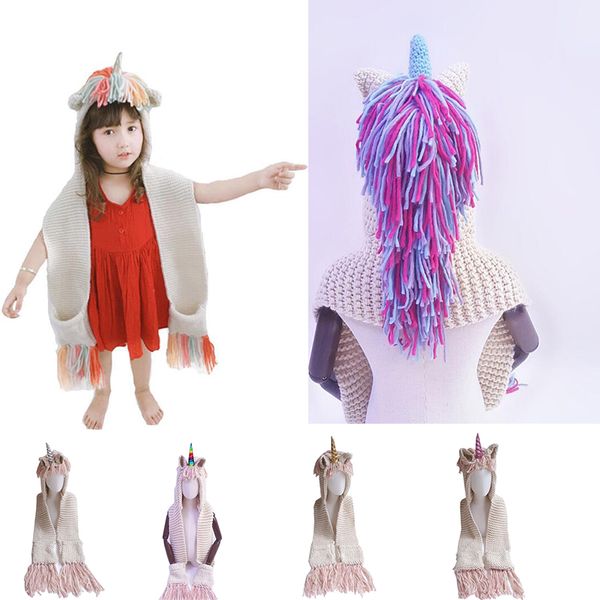 Licornes Écharpe À Capuche Animal À Capuche Cowl Crochet Bonnet Tricoté Chapeau Enfants Cosplay Dessin Animé Foulards Filles Cadeaux D'anniversaire Cadeau De Noël