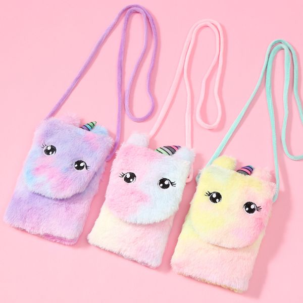 Sac à bandoulière en corne de cheval de dessin animé pour enfants filles, porte-monnaie en peluche douce, jouets de poupée en peluche, sac messager pour filles M2426