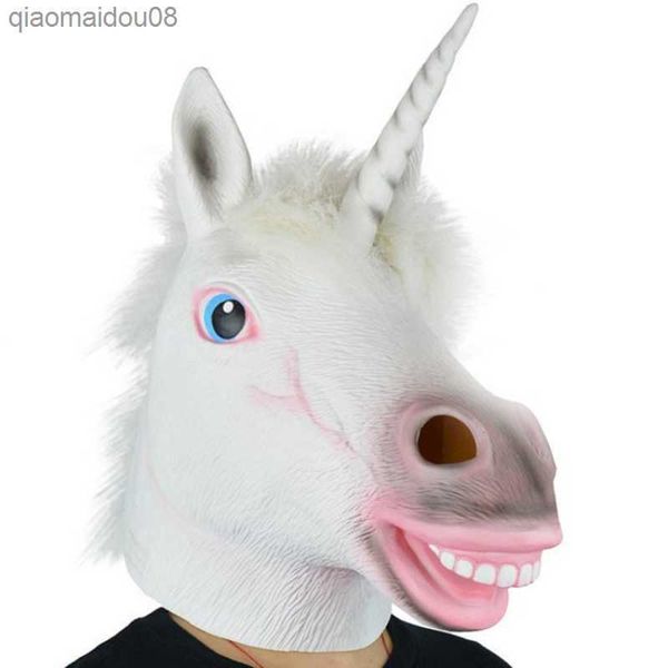 Unicornio Caballo Máscaras de Halloween Fiesta espeluznante Deluxe Novedad Fiesta de disfraces Cosplay Prop Látex Goma Cabeza espeluznante Máscara facial completa L230704