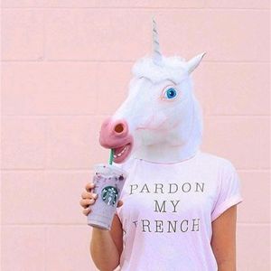 Unicorn Horse Latex Mask Halloween Creepy Party Deluxe Novelty Costume Party Cosplay Prop Rubber Creepy Head Full Face Mask Y200103