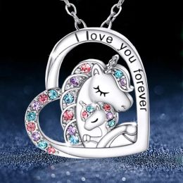 Eenhoorn sieraden set kleurrijk hart pony love rhinestone hanger ketting oorbellen armband ring verjaardag vakantie cadeau sieraden